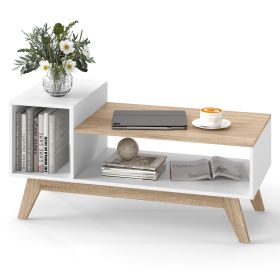 43 Inch Coffee Table with Stepped Tabletop and Storage Compartments