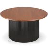 Round Coffee Table with Solid Wood Frame and Wooden Top