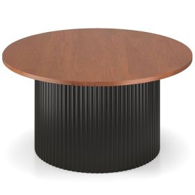Round Coffee Table with Solid Wood Frame and Wooden Top