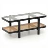 2-Tier Coffee Table with Storage and Tempered Glass Tabletop
