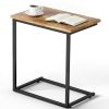 C Shaped Side Table, Metal Side Table Square Table with Heavy-Duty Metal Frame for Coffee Snacks Laptop, Wide Table with Adjustable Feet for Couch