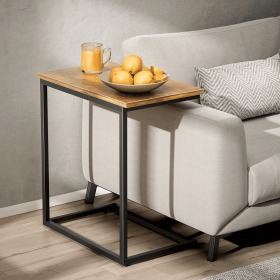 C Shaped Side Table, Metal Side Table Square Table with Heavy-Duty Metal Frame for Coffee Snacks Laptop, Wide Table with Adjustable Feet for Couch