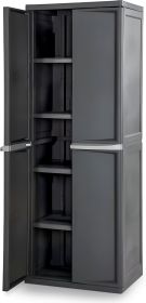 4 Shelf Cabinet, Lockable Utility Storage w/ Adjustable Shelves, Gray - Plastic Shelving Unit for Organizing Garage, Pantry, Basement