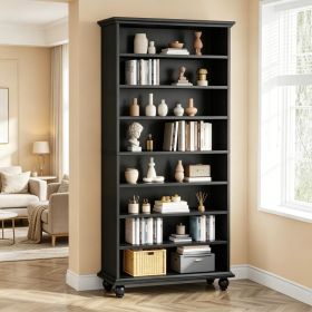 9-Tier Bookcase Wood Bookshelf Solid Wood Legs LED Lighting Home Office Organizer Shelf