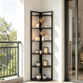 Rustic 6-Tier Corner Shelf 70.9 Inch Tall Small Bookcase Bookshelf Corner Shelving Unit Storage Rack for Living Room Bedroom
