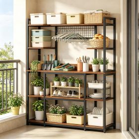 5-Tier Kitchen Baker's Rack 55 Inch Wide Storage Shelf with 11 Hooks for Pantry Organization Metal Baking Rack Shelf