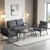 Dark Grey 4 Piece Aluminum Patio Furniture Set Outdoor Garden Sofa Conversation Set with Loveseat Armchairs Center Coffee Table And Cushions