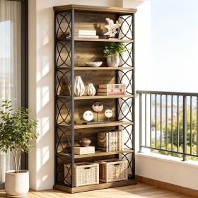 6-Tier Industrial Etagere Bookcase 72" Tall Open Storage Shelves Bookshelf for Living Room Bedroom Hallway