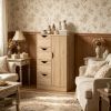 Oak Freestanding Storage Cabinet Bathroom Floor Cabinet with 4 Drawers And Door for Bathroom Organization