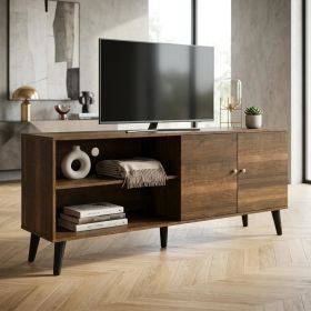 Amidon TV Stand for TVs up to 63", with 2 Storage Shelves& 1 Cabinet, Modern Entertainment Centre for TV in Living Room in Brown