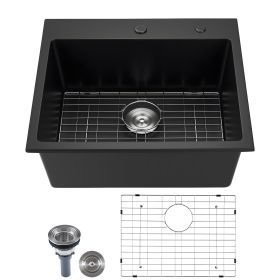25 inch Granite Kitchen Sink Top Mount Single Bowl Drop-In Basin for RV Bar