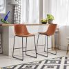 2 pcs 30" Bar Height Barstools, Modern Faux Leather, With Metal Legs, Footrest, For Dining Room Kitchen Island, Elegant Brown