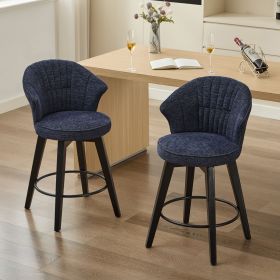 008-Set of 2 Counter Height Swivel Bar Stools, Chenille Upholstered Chairs with Wide Backrest for Bar, Kitchen Island, Dining Room, Blue