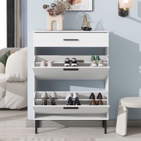 Shoe Cabinet, Freestanding Shoe Rack Storage Organizer with Drawers and Metal Legs, Modern Shoe Storage Cabinet with 2 Flip Drawers for Entryway