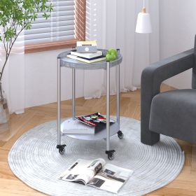 Round Coffee Table With Wheels 2-Tier Movable Side Tables Silver Metal Detachable Bedside Nightstand For Bedroom Living Room End Tables Next To Sofa
