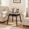 Side Table Faux Marble End Table with Storage Shelves and Rubber Wood Legs