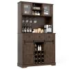 Brown Farmhouse 72" Pantry Cabinet with Hutch, Sliding Barn Doors & Wine Storage Rack