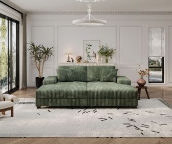 Convertible combination sofa, corduroy fabric, fluffy modern sleeper sofa chair, oversized combination living room double lounge chair, Green