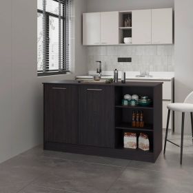 Wengue Kitchen Island with 2-Door and Open Storage