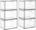 6 Pack Small Stackable Stroage Drawers, Acrylic Bathroom Makeup Organizer, Plastic Storage Bins For Vanity, Undersink, Kitchen Cabinets, Pantry