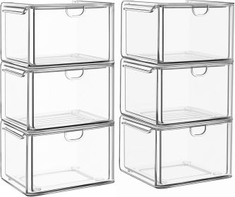 6 Pack Small Stackable Stroage Drawers, Acrylic Bathroom Makeup Organizer, Plastic Storage Bins For Vanity, Undersink, Kitchen Cabinets, Pantry
