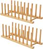 2pcs Bamboo Dish Plate Bowl Cup Book Pot Lid Cutting Board Drying Rack Stand Drainer Storage Holder Organizer Kitchen Cabinet(Keep Dry)