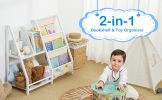 Kids Bookshelf Freestanding Large Capacity Metal Multi-Shelf Rack Organizer for Books for Playroom Children Room