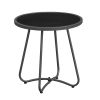 Outdoor Round Side Table, 17.3" Weather Resistant Patio End Table with Tempered Glass Top & Metal Frame, Small Coffee Table for Porch, Balcony, Garden