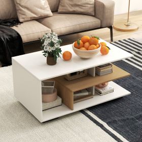 Rectangular Coffee Table with L-shaped Middle Shelf
