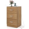 Nightstand with Charging Station End Table with 3 Storage Drawers Bedside Table for Bedroom