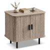 End Table Modern Mid Century Nightstand with Sliding Tambour Doors and Storage Shelf