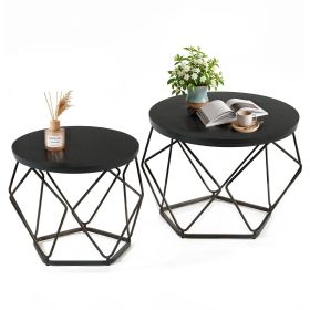 Small Round Coffee Table Set of 2, Nesting Side Tables for Living Room or Bedroom, Modern Accent End Tables,Black