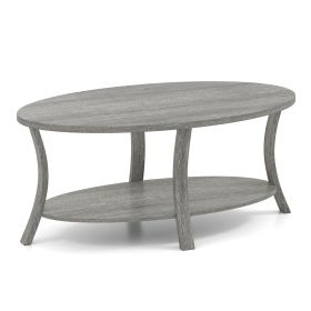 Oval Coffee Table 2-Tier Center Table with Storage Shelf