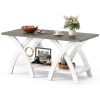 40 Inch Farmhouse Wooden Coffee Table with Storage Shelf with X-shaped Legs