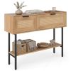 Natural Rattan Console Table with Storage Cabinets & Open Shelf, 40 Inch Entryway Table with Sturdy Carbon Steel Frame for Living Room, Hallway