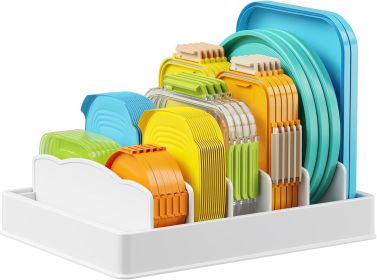 Kitchen Cabinet Organizer for Food Contanier Lid, Large Lid Holder with 6 Adjustable Dividers 7 Sections for Pantry Organizers and Storage
