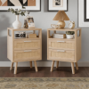 Set of 2 with 2 Drawers, 15.4" Modern Storage Bedside Table with Golden Metal Handles, Wooden End Table for Bedroom