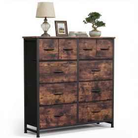 10 Drawers Fabric Cabinet, Clothes Storing, Storage Tower Organizer TV Stand, for Bedrooms, Wardrobes, Entryways, and Living Rooms, Rust