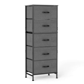 5 Fabric Dresser with 5 Storage Drawers, TV Stand with Wooden Top Metal Frame for Clothes, Living Room, Hallway, Entryway, Gray