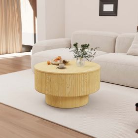 29.53 " MDF modern circular coffee table with circular stripe design and storage space, suitable for home&kitchen