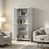 72" Farmhouse Freestanding Kitchen Pantry Cabinet Tall Storage with 4 Door Shelves Adjustable for Dining Room