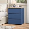 3 Drawers Nightstand, Small Sofa Table, Wooden Storage Cabinet for Living Room, Blue Finish