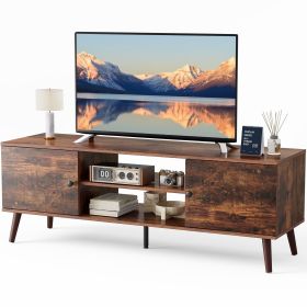 Modern TV Stand for 55-60 inch TV, Mid Century Entertainment Centre, Media Console Table with Storage for Living Room, Office, Brown