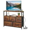 5 Drawers TV Stand Dresser for 45" TV, Media Console with Charging Station & 2 Shelves, Storage Organizer for Bedroom Living Room, Rustic Brown