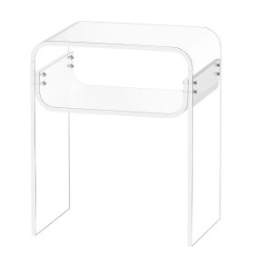 Acrylic Side Table, 2 Tiers Clear Bedside Table with Storage Shelf, Modern Rectangle Acrylic End Desk, Transparent Thick Nightstand for Bedroom