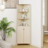 68 Inch Tall Corner Cabinet with 5 Shelves and 2 Fluted Doors for Bathroom