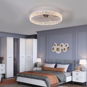 Modern Acrylic Ceiling Fan Light with Remote Control, Dimmable LED Chandelier, 6-Speed Adjustable, Quiet Motor, Flush Mount Design for Living Room, Be