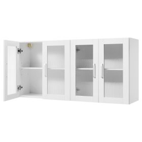 Laundry Room Wall Cabinet, 2-Tier Wall Mounted Cabinet with Adjustable Shelf, Cupboard Storage with 4 Doors, for Kitchen, Bathroom, Laundry, Set of 2