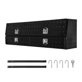 Contractor Truck Tool Box, 72 x 21 x 13 in, Black Tread Aluminum TopSider Toolbox with Two Lower Drawers, Flip Up Door