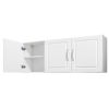 Laundry Room Wall Cabinet, 2-Tier Wall Mounted Hanging Cabinet with Adjustable Shelf, Cupboard Storage with 3 Doors, for Kitchen, Bathroom, Laundry